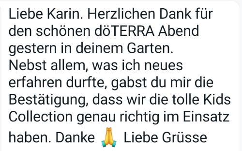 Feedback Kundin: Danke für den tollen Austausch bei dir im Garten. Nebst allem was ich neues erfahren durfte, gabst du mir die Bestätigung, dass wir die tolle Kinderkollektion genau richtig im Einsatz haben.