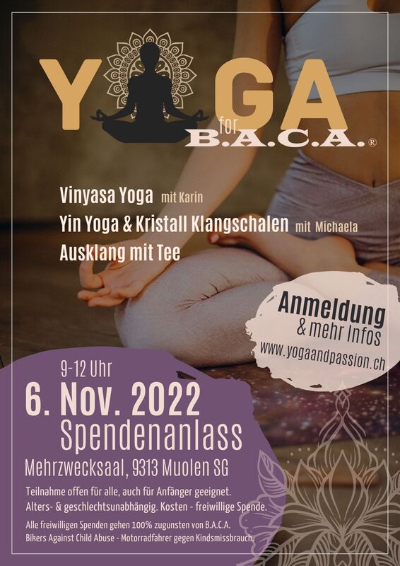 Flyer Yoga for B.A.C.A. Spendenanlass